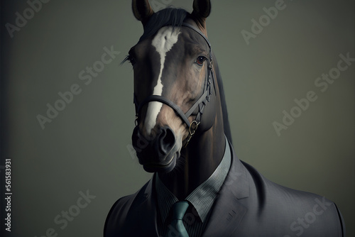 portrait of a horse dressed in a formal business suit, generative ai
