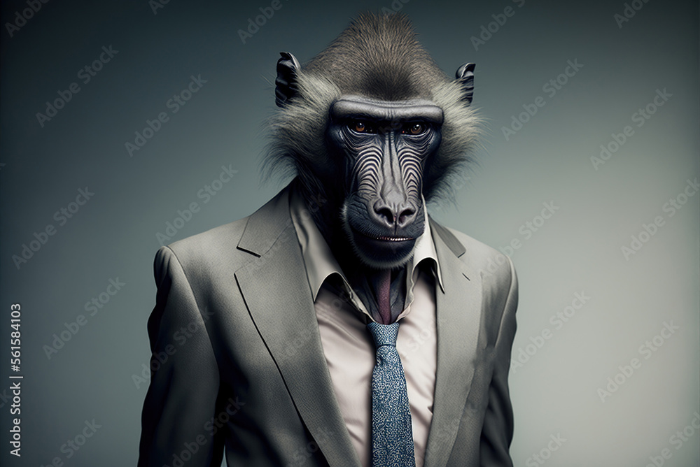 Portrait of a Baboon dressed in a formal business suit,  generative ai - obrazy, fototapety, plakaty 
