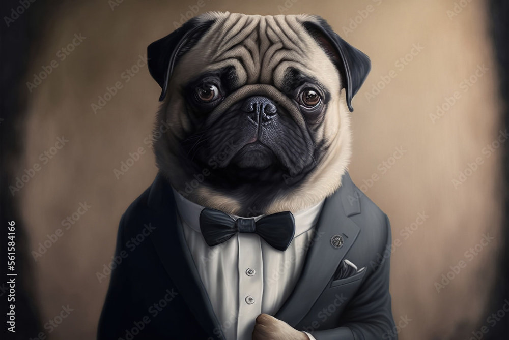Portrait of a pug dog dressed in a formal business suit,  generative ai - obrazy, fototapety, plakaty 