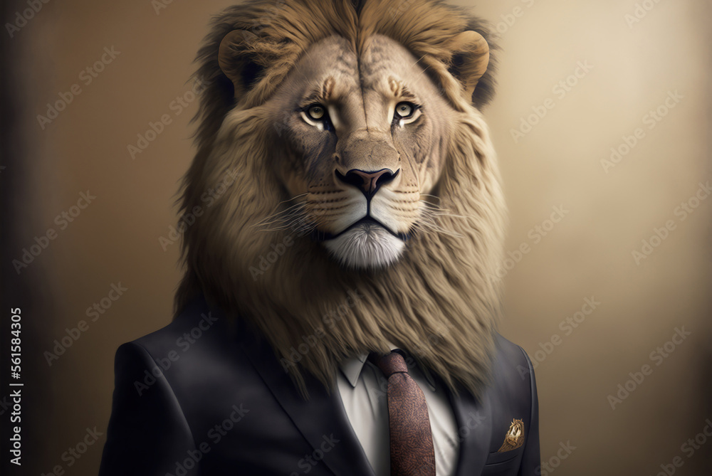 Portrait of a lion dressed in a formal business suit,  generative ai - obrazy, fototapety, plakaty 