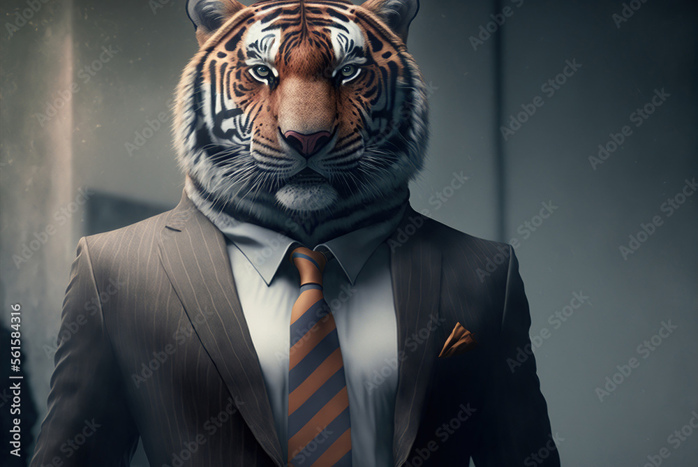 Portrait of a tiger dressed in a formal business suit,  generative ai - obrazy, fototapety, plakaty 