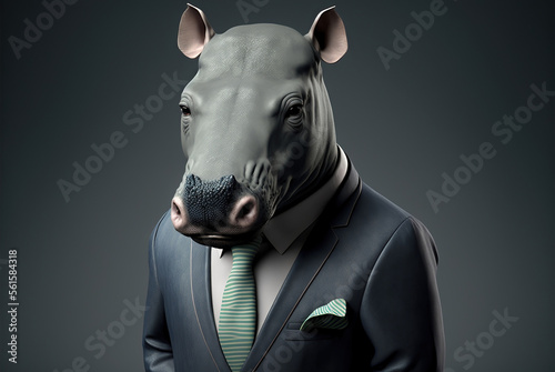 Portrait of a tapir dressed in a formal business suit, generative ai