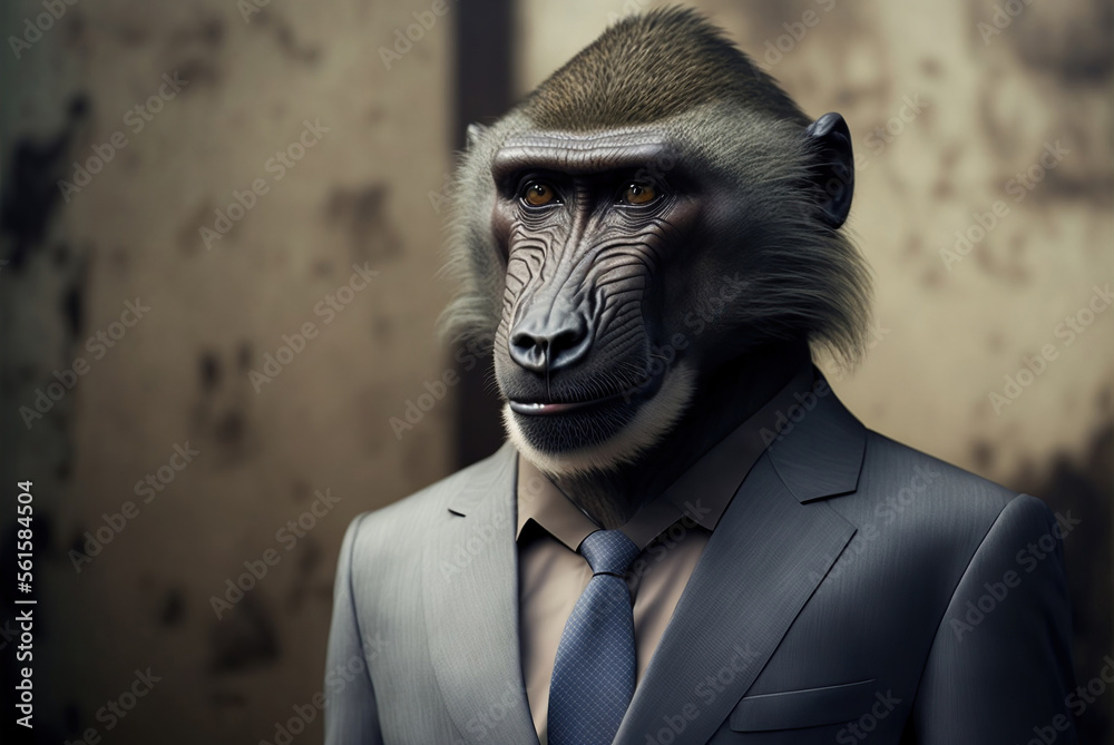 Portrait of a baboon dressed in a formal business suit,  generative ai - obrazy, fototapety, plakaty 