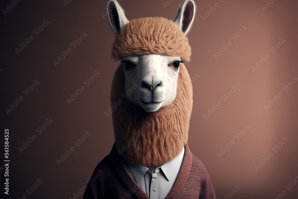 Portrait of a alpaca dressed in a formal business suit,  generative ai - obrazy, fototapety, plakaty 