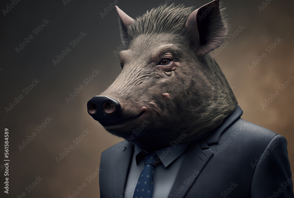 Portrait of a boar dressed in a formal business suit,  generative ai - obrazy, fototapety, plakaty 