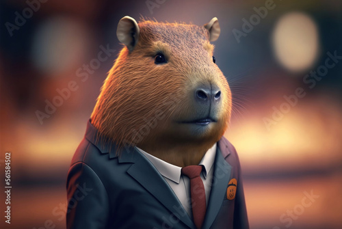 Portrait of a Capybara dressed in a formal business suit,  generative ai photo