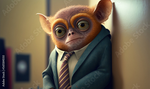 Valokuva Portrait of a Tarsier dressed in a formal business suit,  generative ai