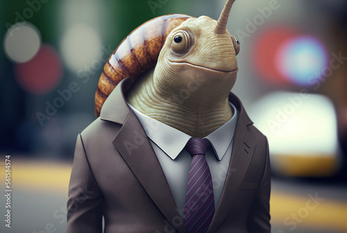 Portrait of a snail dressed in a formal business suit,  generative ai
