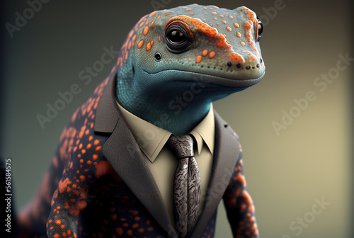 Vászonkép Portrait of a Salamander dressed in a formal business suit,  generative ai
