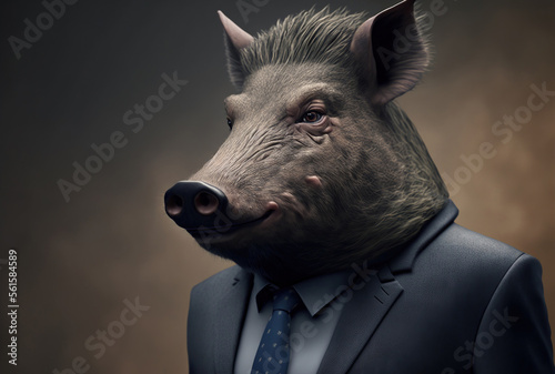 Fotografia Portrait of a boar dressed in a formal business suit,  generative ai