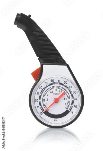 Front view of black plastic tyre pressure gauge