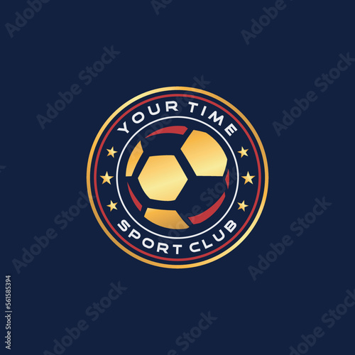 illustration of a football club logo with a ball element inside a circle badge. logo design template