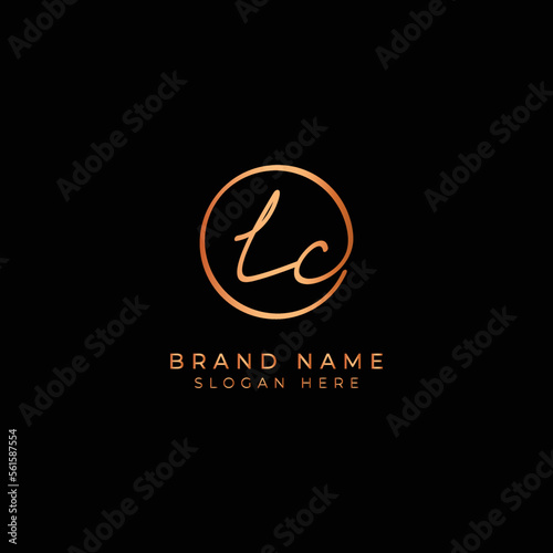 L, C, LC Initial letter handwritten and signature vector logo. Business template in round shape line art