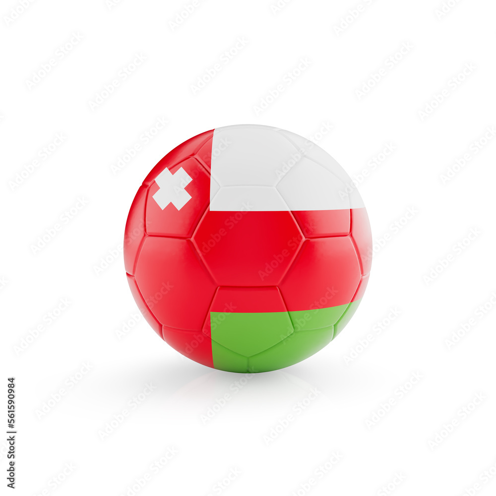 3D football soccer ball with Oman national team flag isolated on white background - 3D Rendering 3D football soccer ball with Oman national team flag isolated on white background - 3D Rendering