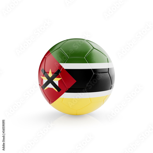 3D football soccer ball with Mozambique national team flag isolated on white background - 3D Rendering