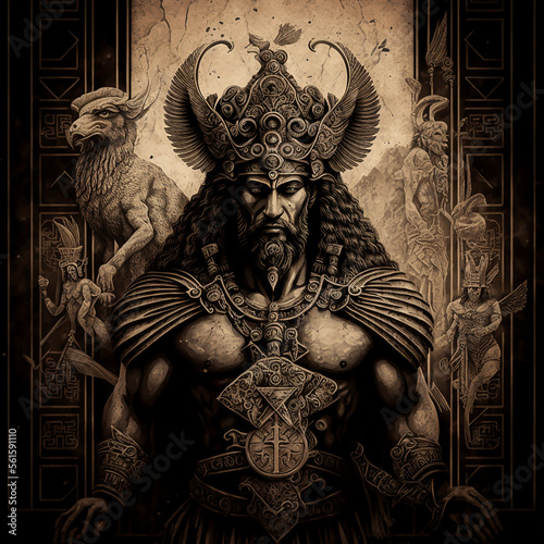 Ancient Sumerian mythology. Nergal,ancient Sumerian mythological god. Created with Generative AI technology.