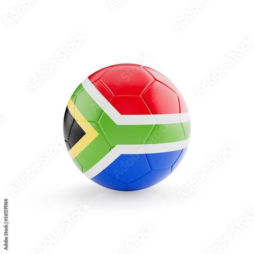 3D football soccer ball with South Africa national team flag isolated on white background - 3D Rendering
