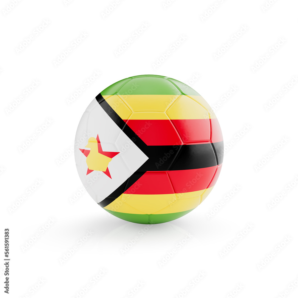 3D football soccer ball with Zimbabwe national team flag isolated on white background - 3D Rendering 3D football soccer ball with Zimbabwe national team flag isolated on white background - 3D Rendering