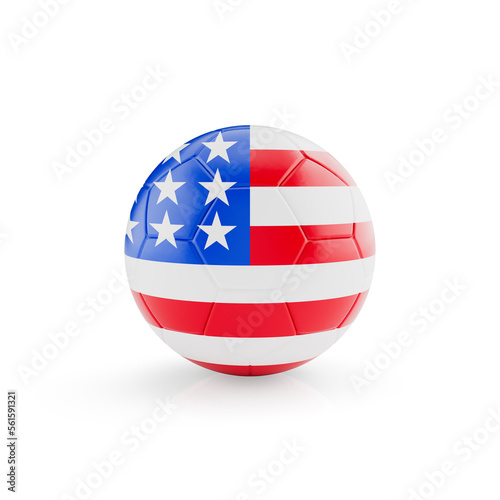 3D football soccer ball with United States national team flag isolated on white background - 3D Rendering