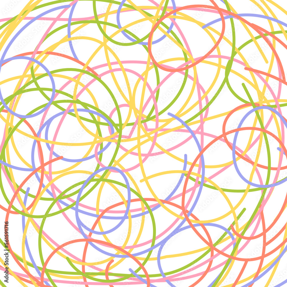 Chaotic bright colored lines doodle. Hand drawn sketch. Abstract background. Editable outline stroke. Vector illustration. Chaotic bright colored lines doodle. Hand drawn sketch. Abstract background. Editable outline stroke. Vector illustration.