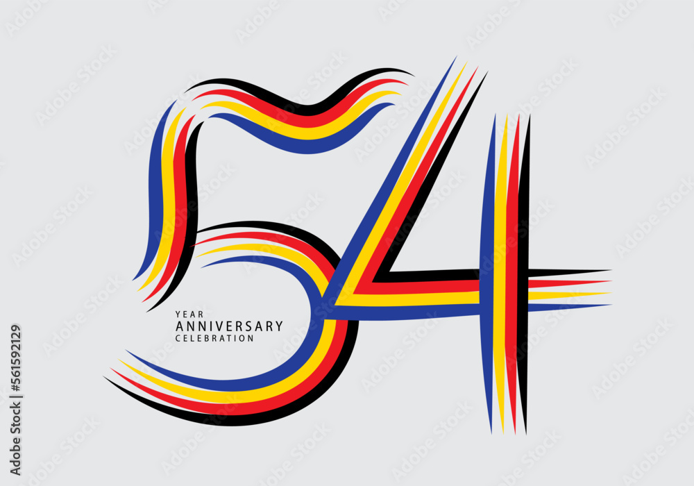 54 years anniversary celebration logotype colorful line vector, 54th birthday logo, 54 number, Banner template, vector design template elements for invitation card and poster. number design vector