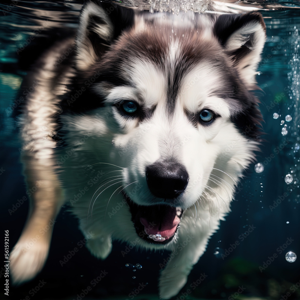Obraz premium Dog diving into water - AI Generated