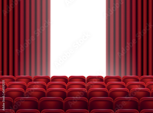 Cinema screen. Cinema with screen and seat. Theater hall with interior.