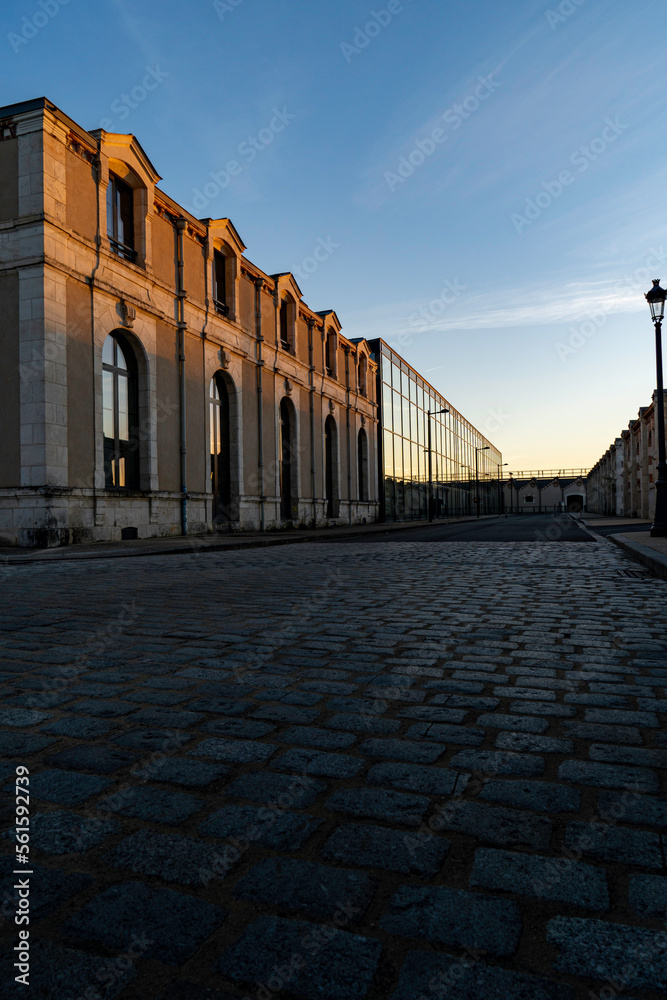 Building District Balsan Châteauroux at golden sunset