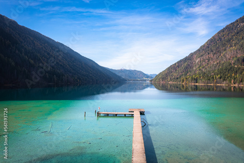 Lake Weissensee in Carinthia. Jetty at the east riverbank close to Stockenboi. photo