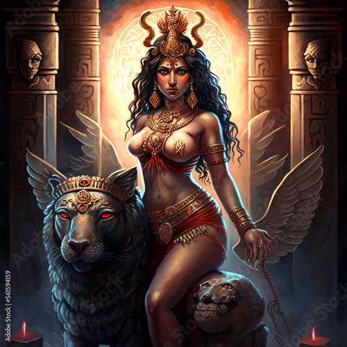 Ancient Sumerian mythology. Inanna,ancient Sumerian mythological goddess. Created with Generative AI technology.