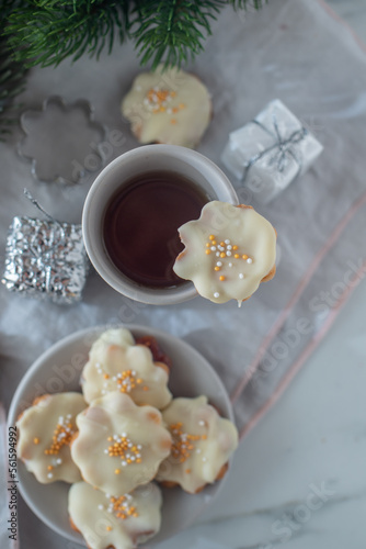 Traditional home made German Christmas Cookies with white chocolate