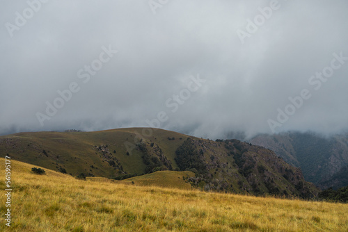 A winding mountain road to the Djily Su tract with beautiful views of the Elbrus peaks.