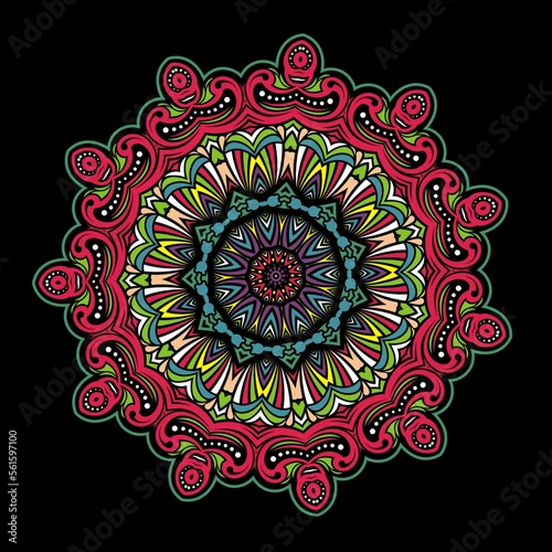 Mandala ornament ethnic decoration. Colorful design element for textile, fabric, frame and border, or fashion paper print.