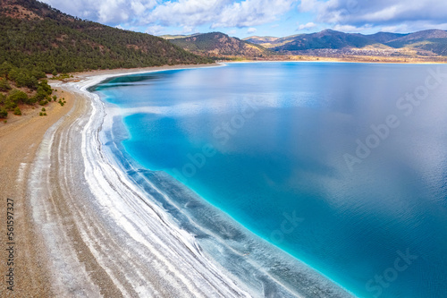 Fototapeta Naklejka Na Ścianę i Meble -  Aerial top view Salda lake turquoise blue water, Burdur Turkey