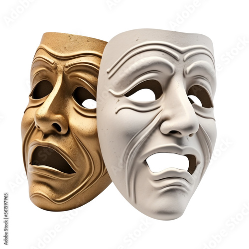 Theatrical masks isolated on white photo