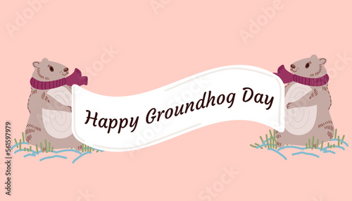 Happy Groundhog Day. Design for print greetings card, banner, poster. Vector illustration.