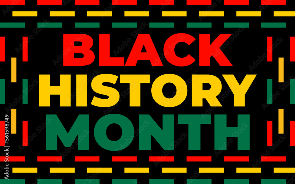 Obraz premium Black history month 2023 Celebration Background. Black History Month text with human Fist and Seamless Pattern. Celebrated annually in February in the USA and Canada.
