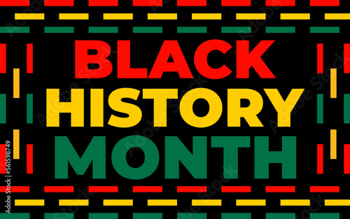 Black history month 2023 Celebration Background.  Black History Month text with human Fist and Seamless Pattern. Celebrated annually in February in the USA and Canada.