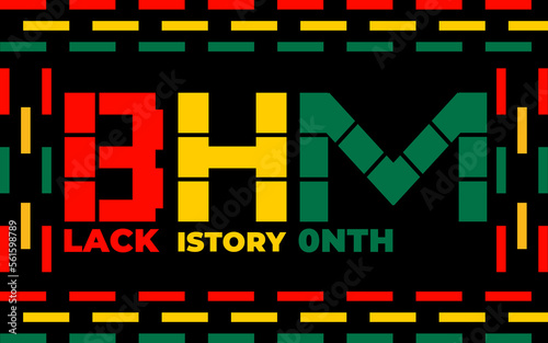 Black history month 2023 Celebration Background.  Black History Month text with human Fist and Seamless Pattern. Celebrated annually in February in the USA and Canada.