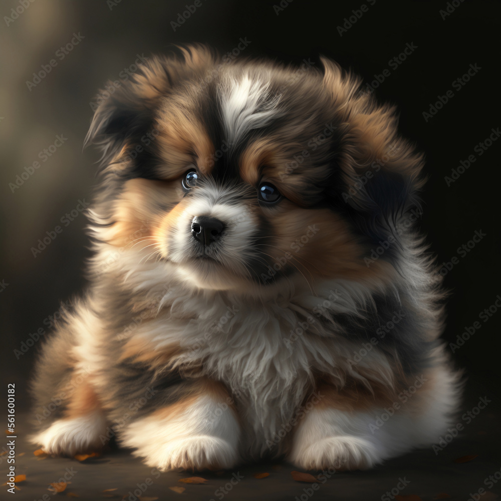 Cute fluffy little puppy, baby dog. Illustration generated by AI.