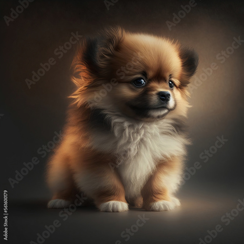 Cute fluffy little puppy, baby dog. Illustration generated by AI. © Tata Che