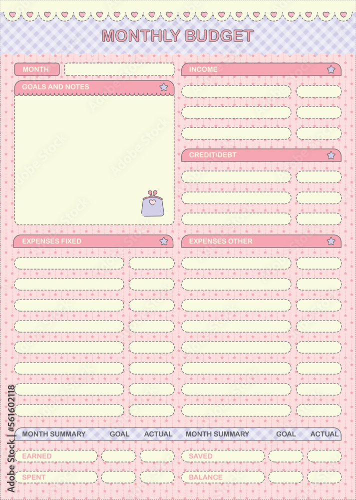 Kawaii budget planner template ready to print