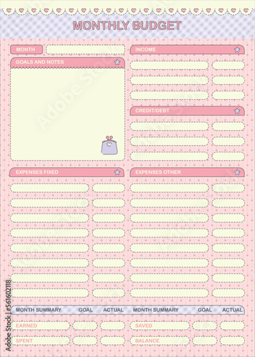 Kawaii budget planner template ready to print