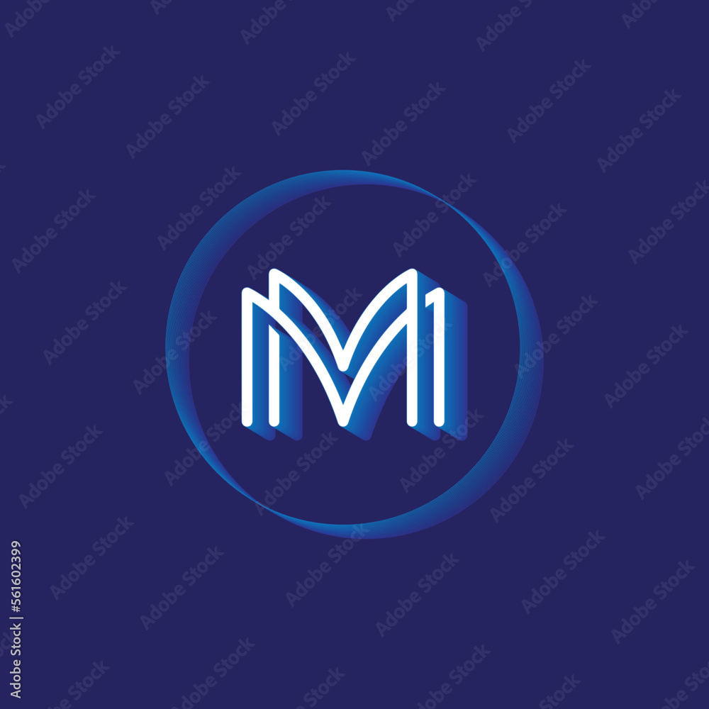 Letter M line logo design logo with neon blue color shadow. Universal elegant vector sign design. Premium business logotype. Graphic alphabet symbol for corporate business identity