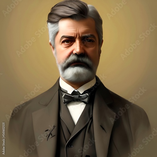 Illustrated portrait of Gustave Eiffel, creator and architect of the Eiffel Tower 