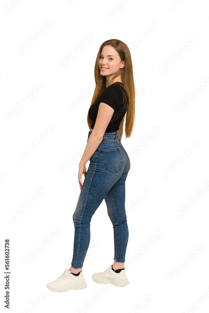 Young redhead woman with freckles standing full body cut out isolated Young redhead woman with freckles standing full body cut out isolated
