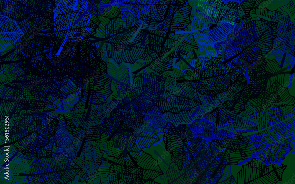 Fototapeta premium Dark Blue, Green vector doodle pattern with leaves.