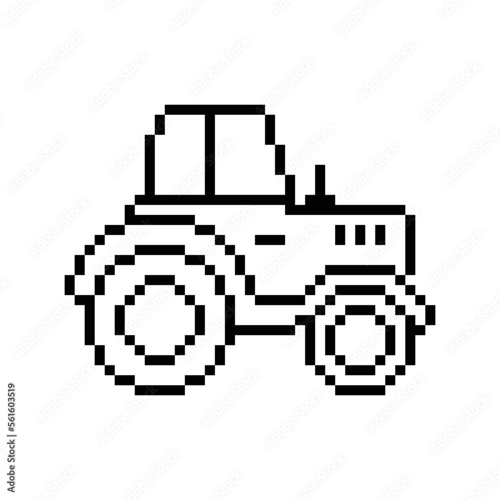 Fototapeta premium tractor icon 8 bit, pixel art agricultural icon for game logo. 