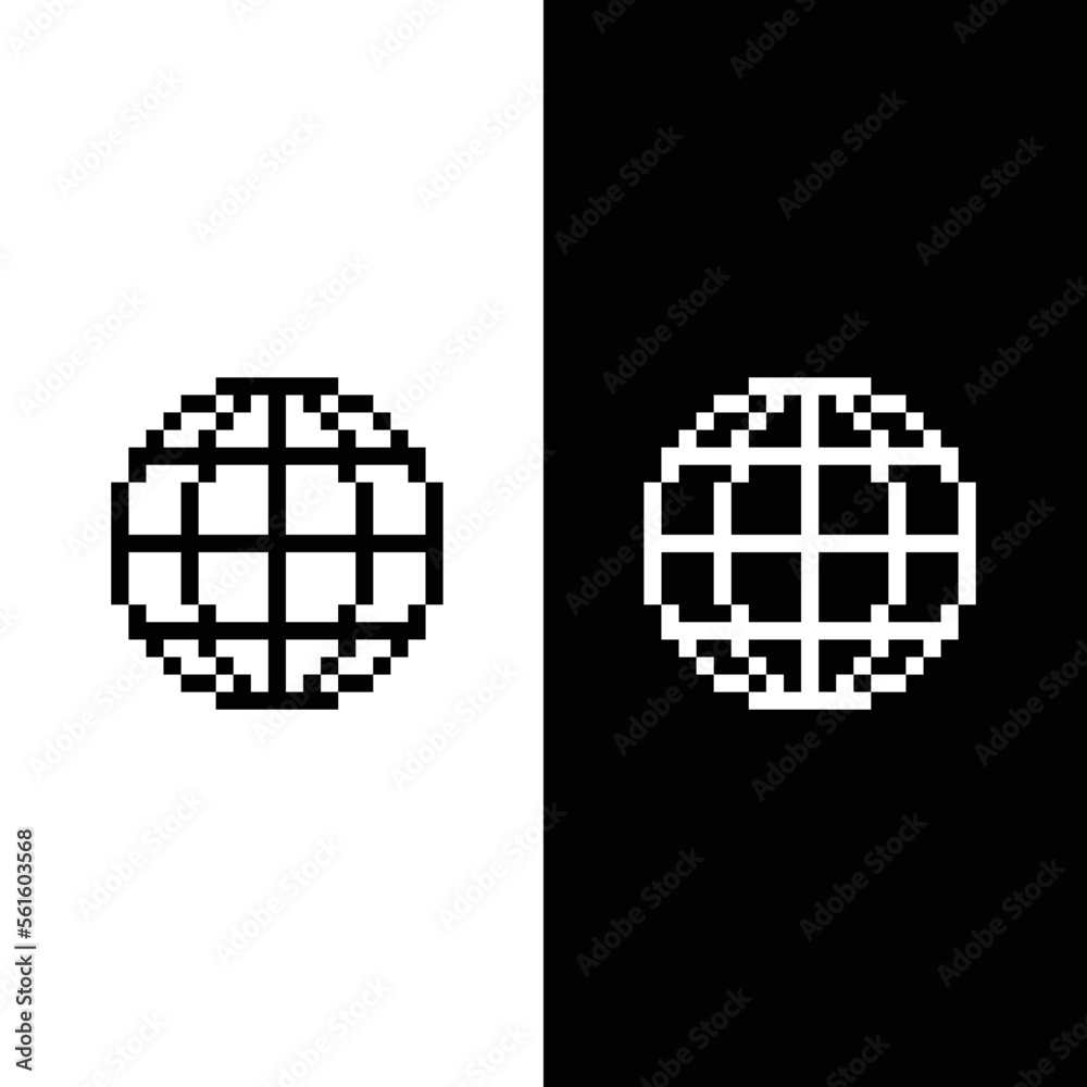  Globe icon 8 bit, pixel art earth  icon for game  logo. 
