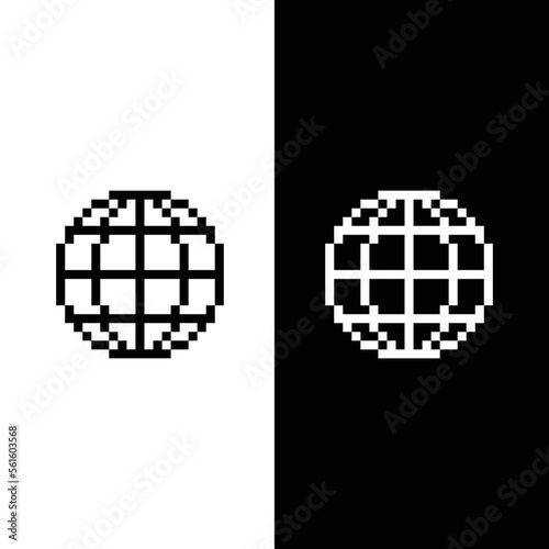  Globe icon 8 bit, pixel art earth  icon for game  logo. 